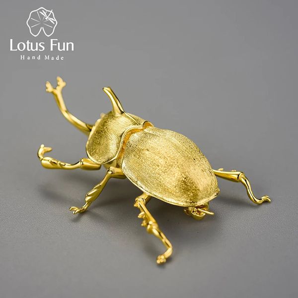 Lotus Fun 18K Gold Big Trypoxylus diComus Broches Brooches For Women 925 STERLING Silver Fashion Statement Jewelry Femme Gift 240418