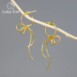 Lotus Fun 18K or exquis beau noeud long gland boucles d'oreilles pour les femmes 925 en argent Sterling bijoux de mode arrivée 240104