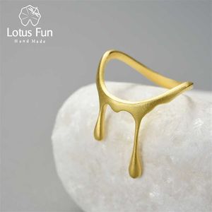 Lotus Fun 18K Gold Fashion Drop Honey Fluid Rings pour les femmes Cadeau Simple Original 925 Sterling Silver Fine Jewelry Trend 211217