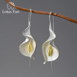 Lotus Fun – boucles d'oreilles longues suspendues en or 18 carats, fleur de lys Calla, pour femmes, en argent Sterling 925 véritable, bijoux fins de luxe, 240301