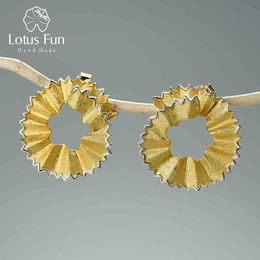 Lotus Fun Creative copeaux de crayon conception boucles d'oreilles en argent Sterling 925 véritable boucles d'oreilles en or 18 carats pour les femmes cadeau bijoux fins 2103358709