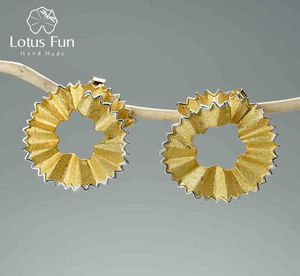Lotus Fun Creative Pencil Shavings Design Stud -oorbellen Real 925 Sterling Silver 18K Gouden oorbellen voor vrouwen Geschenk fijne sieraden 2105525942