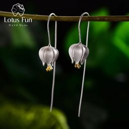 Lotus Fun amour éternel tulipe boucles d'oreilles pendantes réel 925 en argent Sterling fait à la main Bijoux fins pour les femmes Bijoux 240401