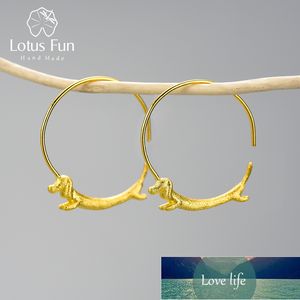 Lotus Fun Lovely Flying Tekkel Hond Grote Ronde Hoop Oorbellen Real 925 Sterling Zilver 18 K Gouden Oorbellen Voor Vrouwen Sieraden Fabriek Prijs Expert Design Quality