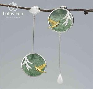 Lotus Fun Natural Stone Drop oorbellen Real 925 Sterling Silver Swallow en Willow in Spring Wind for Women Fine Jewelry 2106245184480
