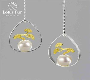 Lotus Fun Pine Tree Plant Drop oorbellen Real 925 Sterling Silver Natural Pearl For Women Gift Handmade Fine Jewelry 2106242985745