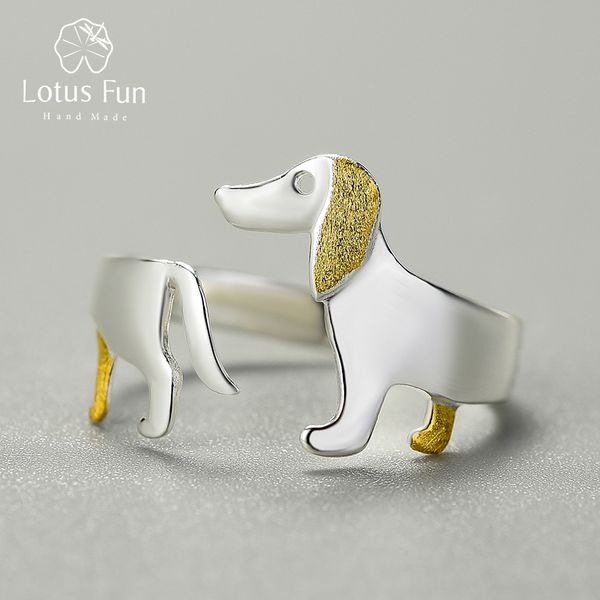 Lotus Fun réel 925 en argent Sterling mignon teckel chien anneaux réglables pour les femmes Original mode datant bijoux femme cadeau