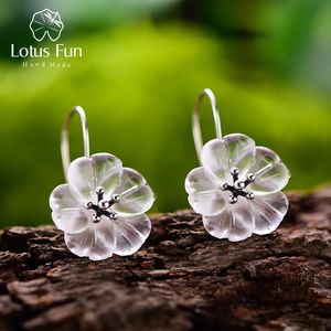 Lotus Fun Boucles d'oreilles en argent sterling 925 véritable fait à la main de créateur de bijoux fins Fleur sous la pluie Boucles d'oreilles pendantes pour femmes 240113
