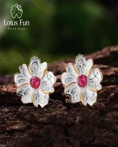 Lotus Fun Real 925 Boucles d'oreilles en argent sterling natural Gemstone Original Fine Bijoux Fleony Flower Stud pour femmes 2106188383869