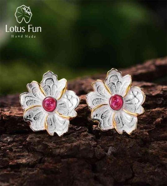 Lotus Fun – boucles d'oreilles en argent Sterling 925 véritable, pierres précieuses naturelles, bijoux fins originaux faits à la main, clou de fleur de pivoine pour femmes 2106165482924