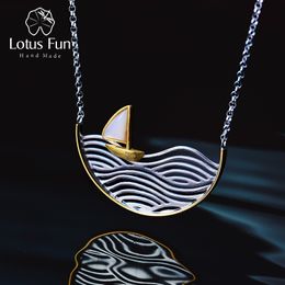 Lotus leuke echte 925 sterling zilveren handgemaakte ontwerper fijne sieraden creatieve gouden zeilboot ketting voor vrouwen acessorio collier Q0531