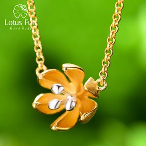 Lotus Fun Real 925 Sterling Silver Handmade Designer Original Fine Jewelry Fresh Blooming Flower Pendentif Collier pour Femmes Q0531