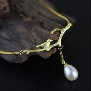 Lotus Fun Real 925 Sterling Silver Natural Pearl Handmade Fine Jewelry Nouveauté Oiseau Collier avec pendentif pour femme Collier