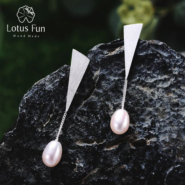 Lotus Fun réel 925 en argent Sterling boucles d'oreilles en perles naturelles à la main bijoux fins Triangle goutte d'eau boucles d'oreilles pour les femmes 240104