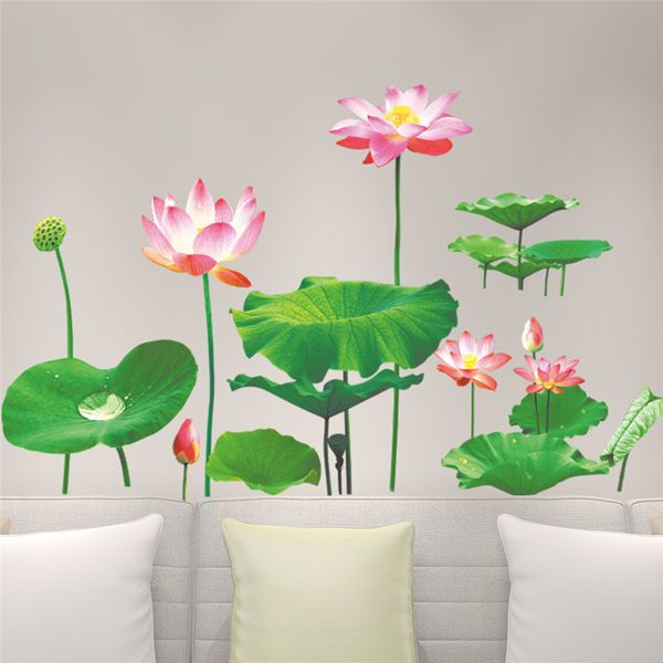 Lotus Feuille Pond 3D Stickers muraux Stickers TV Canapé Fond Salon Chambre Décor à la maison Décor à la maison Affiche murale 210420