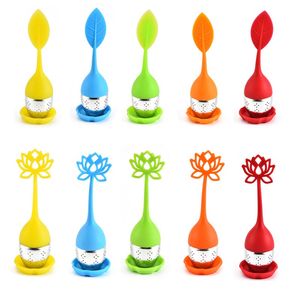 Lotus Silicone Tea Infuser met druppel Bak Roestvrijstalen bladvorm Strainer Leuk los bladfilter