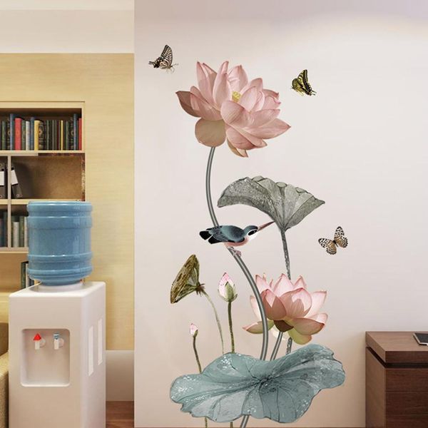 Lotus Stickers Muraux Amovible DIY Fleurs Pépinière Décor Stickers Muraux 3d Floral Peel and Stick art pour La Maison Murs Chambre