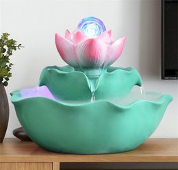 Fontaine d'eau Lotus ornements bureau Feng Shui paysage aquatique artisanat avec transfert boule de lumière LED cadeaux de mariage décoration de maison 3534348