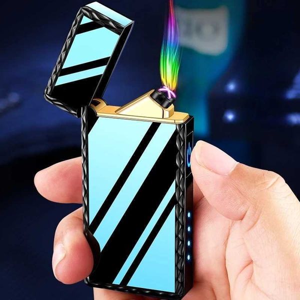 Briquet électrique à Double Arc en métal, voix forte, Plasma, Charge USB, Portable, coupe-vent, sans flamme, pour l'extérieur, cadeaux pour hommes