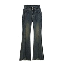 Luidsprekige jeans vrouwen in het voorjaar van 2024 Nieuwe kleine kleine high taille afslanke elastische gegolfde hoefijzer micro wijd uitlopende broek