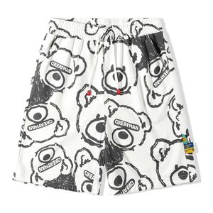 Loufull print teddyberen shorts voor heren zomer 2024 losse en comfortabele cartoon capri's, trendy merk ijs zijde ademende informele broek