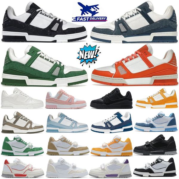 Louies Vuttion Men Femmes Chaussures Designer Trainer Sneakers Low Black Blanc bébé Blue Navy Orange Green Tour jaune Rose Rose marron Tennis Tennis Jogging Outdoor Walking