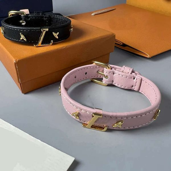 Bracelet de bracelet Louisevition Braceuse Bijoux de luxe Bijoux rose bracelet en cuir plat lettre petite fleur avec bracelet en cristal bracelet bracelet or plaqué 374