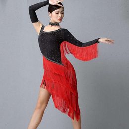 Louiseviution Dres Stage Wear Professional Latin Dance Robe avec Fringe Women's Ballroom Competition Sexy Robe Irréguleux Robe Tassel Zimmerman 476