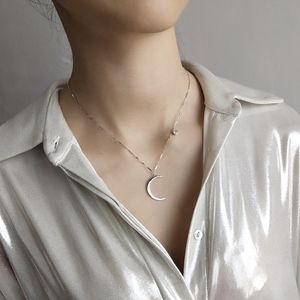 Louléeur 925 Sterling Silver rond Zircon lune Pendentif Pendentif Silver Water Wave Chain élégant collier pour femmes bijoux fins Q0531