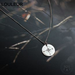 Louleur echte 925 sterling zilveren kompas ketting elegante minimalistische geometrische hanger ketting voor vrouwen luxe fijne sieraden Q0531