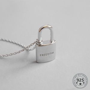 LouLeur Real 925 Sterling Silver Lock Heart Necklace Freedom Colgante Carta Collar para mujeres Chica Moda Joyería Fina Regalos Q0531