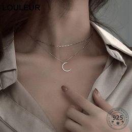Louleur Real 925 Sterling Silver Moon Collar Elegante Collar de la cadena de oro de doble capa para mujeres Joyería fina de lujo 09299R