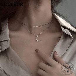 Collar Louleur Plata de Ley 925 auténtica con forma de luna, elegante collar de cadena de oro de doble capa para mujer, joyería de buenos de lujo 09252u