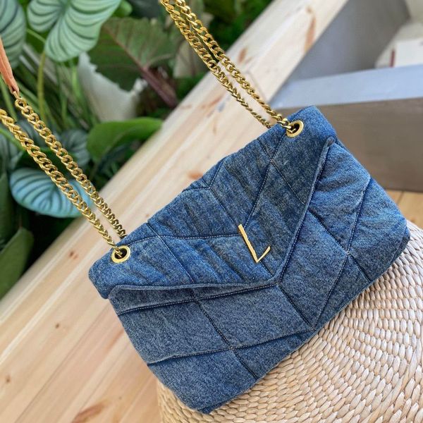 LOULOU Bolso de hombro de mezclilla Bolso de moda Monedero Diseñador de lujo Tote Mujer Vaquero Mensajero Bolsos con solapa Crossbody Carteras de embrague Heave Gold Estilo de moda