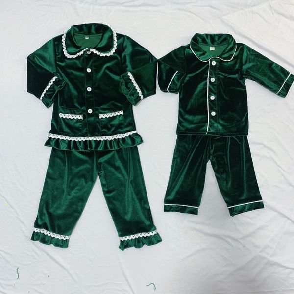 Lounguewear Pyjama de Noël familial assorti en velours vert pour bébé fille, garçon, mère et enfant de 6 à 12 ans, femme adulte 231220