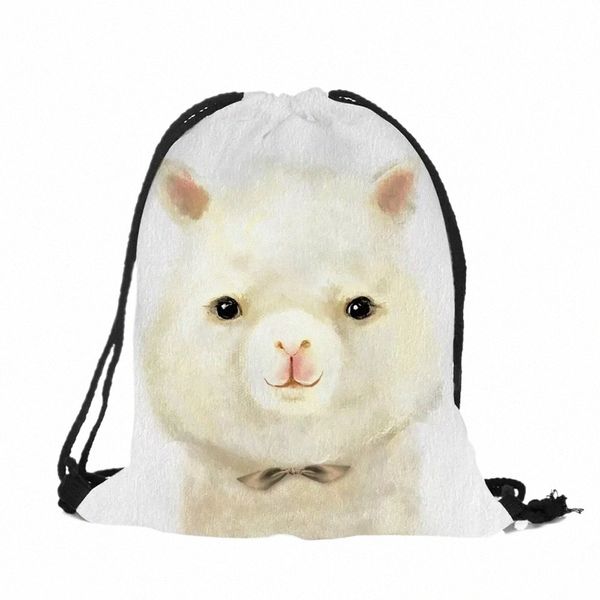 Adorable animal Alpaca cerdo oso Imprimir Mochila con cordón niños populares Mochila Bolsas escuela fácil llevar bolsa de cuerda p1A6 #