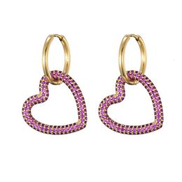 LOVBEAFAS Joyería de moda Pendientes de aro de corazón de circón cúbico para mujer Pendientes redondos de acero inoxidable geométricos de color dorado 240301