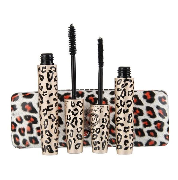 Love Alpha Double Leopard Mascara Set Fiber Lashes Maquillaje para pestañas Cosméticos Impermeable 3D Mascara DHL Envío gratis