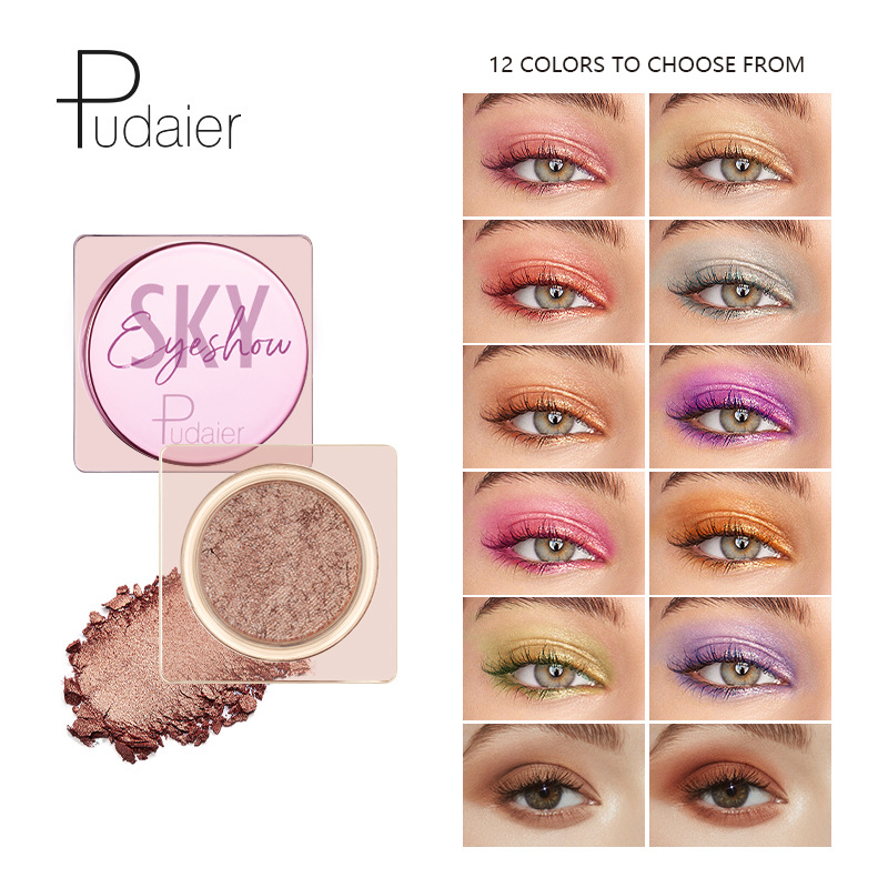 Pudaier 단일 아이 섀도우 12 색 반짝이 메이크업 안료 Shimmer Eyeshadow Matte Metallic Eye Shadow Cosmetics