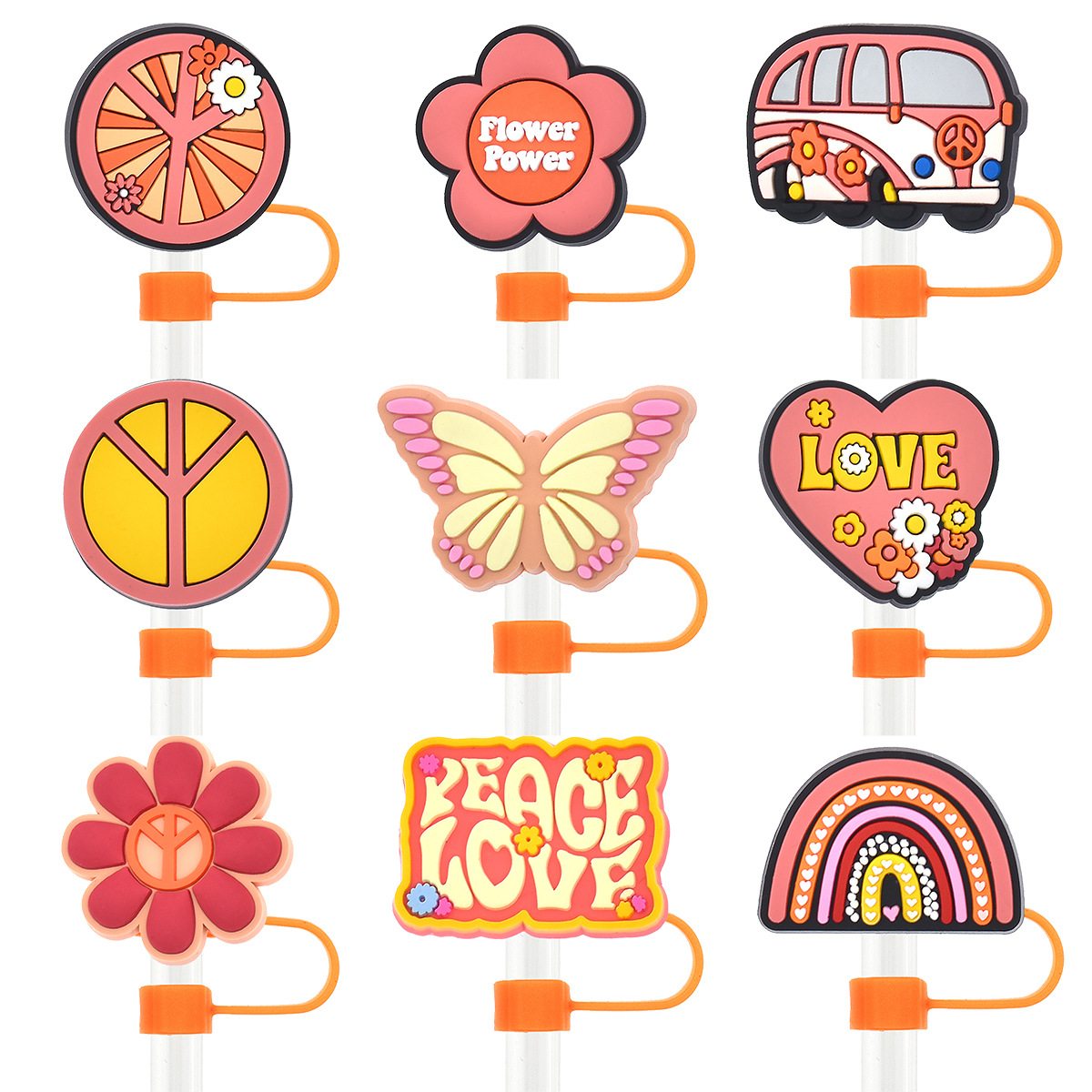 love and peace series straw cap, straw dust cap, 10mm drink, milk tea, straw plug cover universal