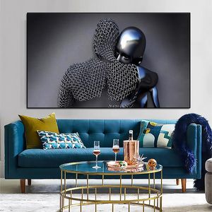 Love Art Standue Poster PRINT MURE Foto Noordse koppels Metalen Figuur Sculptuur Wall Art Canvas Painting for Living Room Decor