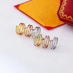Love Band Nagelringen Designer Titanium Staal Rose Goud Zilver Diamanten Ring Eenvoudige Bruiloft Verlovingssieraden