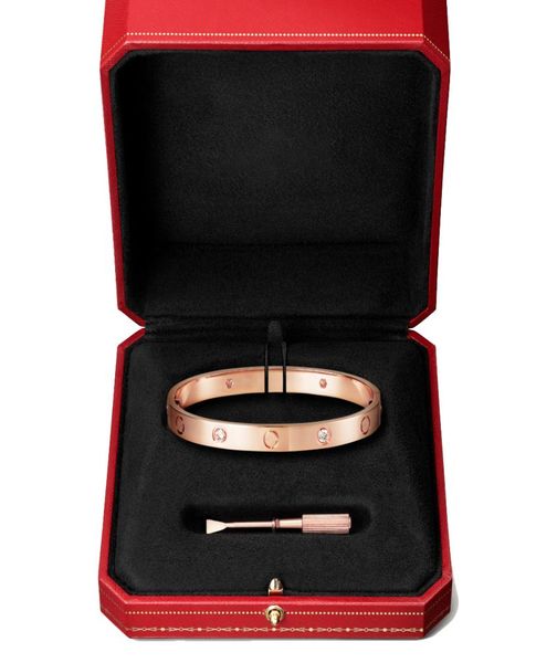 Brazalete de amor con destornillador, diseñadores de joyas, brazaletes de oro rosa y platino, pulseras de 4 diamantes para parejas, aniversario gi3629625