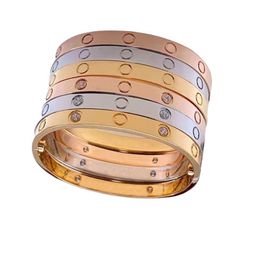 liefdesarmband Titanium stalen armband minnaar armband Mode Zilver Dames Rose Goud Dame Bangle met Schroefsloten Designer Armbanden Sieraden paar cadeau maat 17 set 1