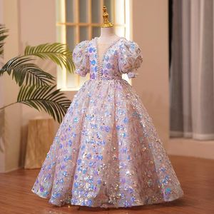 Love Prided Princess Flower Girl Ball Robe First Communion pour les filles Slevelle Cap Sleeve Tulle Toddler Robe Pageant Pearl Crystal Bridesmaid Tail Robe 403