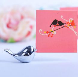 Party Love Birds Wedding Place Card Holder Zilverachtige naam Clips Geborsteld Silver Place Cards Fotoframe