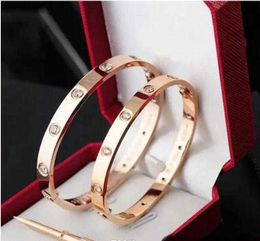 Love Bracelet Bangles Women Men 4CZ Titanium stalen schroefschroevendraaier S Gold Silver Rose Nail Sieraden met fluweeltas