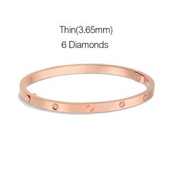 Liefdesarmband met 6 diamanten schroefontwerp Armbanden Luxe sieraden Damesontwerper 3,65 mm roségoud platina armbanden voor vrouwen volwassen huwelijkscadeau roestvrij staal