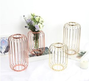 Amour Cage Jars Nordique De Luxe Transparent Bouteilles En Verre Creative Fer Art Hydroponique Vase Arrangement Fleur Sèche Salon Décoration