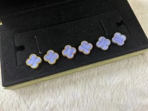 Pendientes de tuerca con diseño de trébol de amor para mujeres y niñas, oro de 18 quilates, 5 flores dulces, cadena de eslabones de hojas de color morado claro, 15 mm, pendientes elegantes de lujo, pendientes, anillos para las orejas, joyería